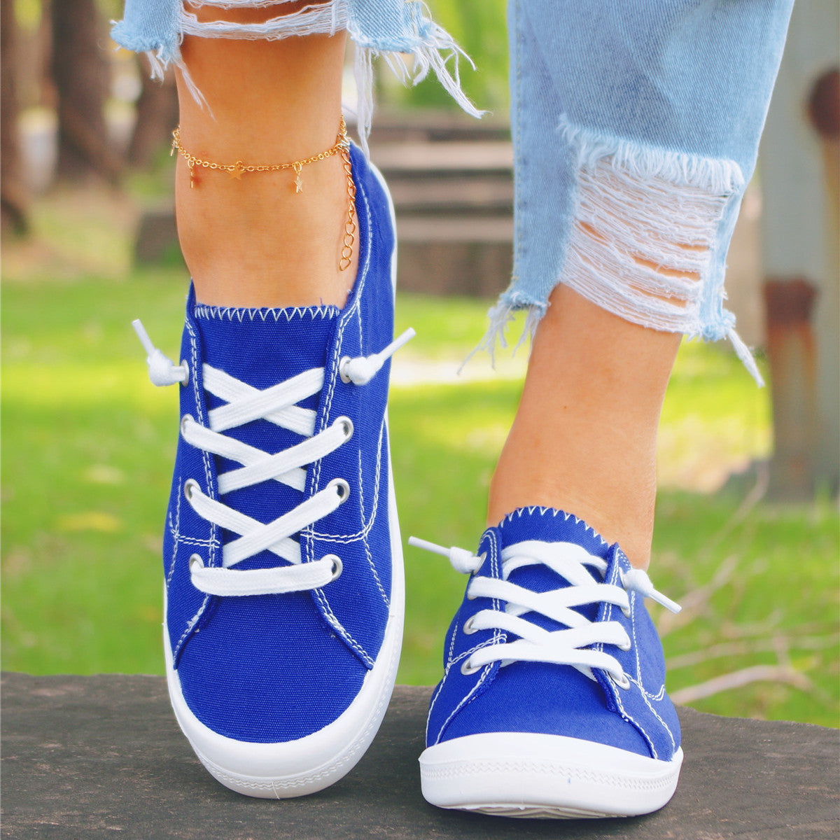 Women's Flat Canvas Shoes Lightweight Lace-up Casual Low Top Walking Shoes