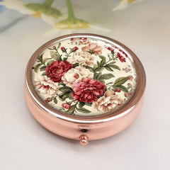 Floral 3 Compartment Pill Box for Purse Pocket - Unique Gift Pill Box for Purse