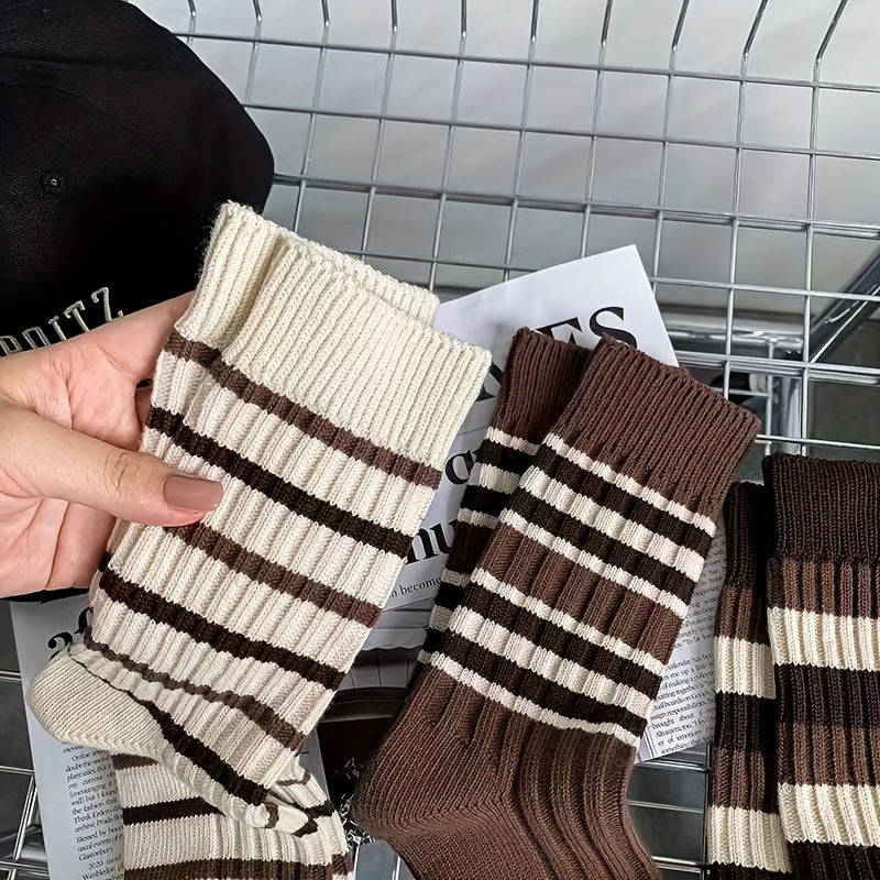 5 Pairs Soft Striped Crew Socks for Women