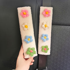 2pcs Car Seat Belt Cover Hyuna Flower Plush Shoulder Protector