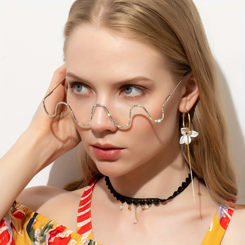 Y2K Wavy Rhinestone Glasses Frame for Women
