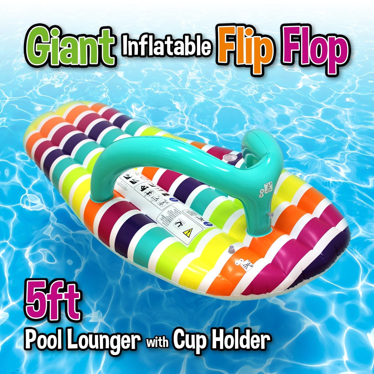 Giant Inflatable Flip Flop Pool Lounger Coloured Stripe Pattern