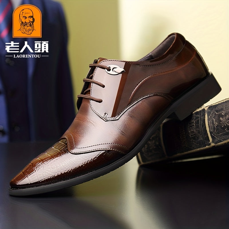 LAORENTOU Men's Croc Embossed Derby Shoes British Style Pointed Toe Oxfords