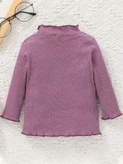 Baby Toddler Girls Long Sleeve Solid Wave Edge T Shirt Tops Blouse Sweater