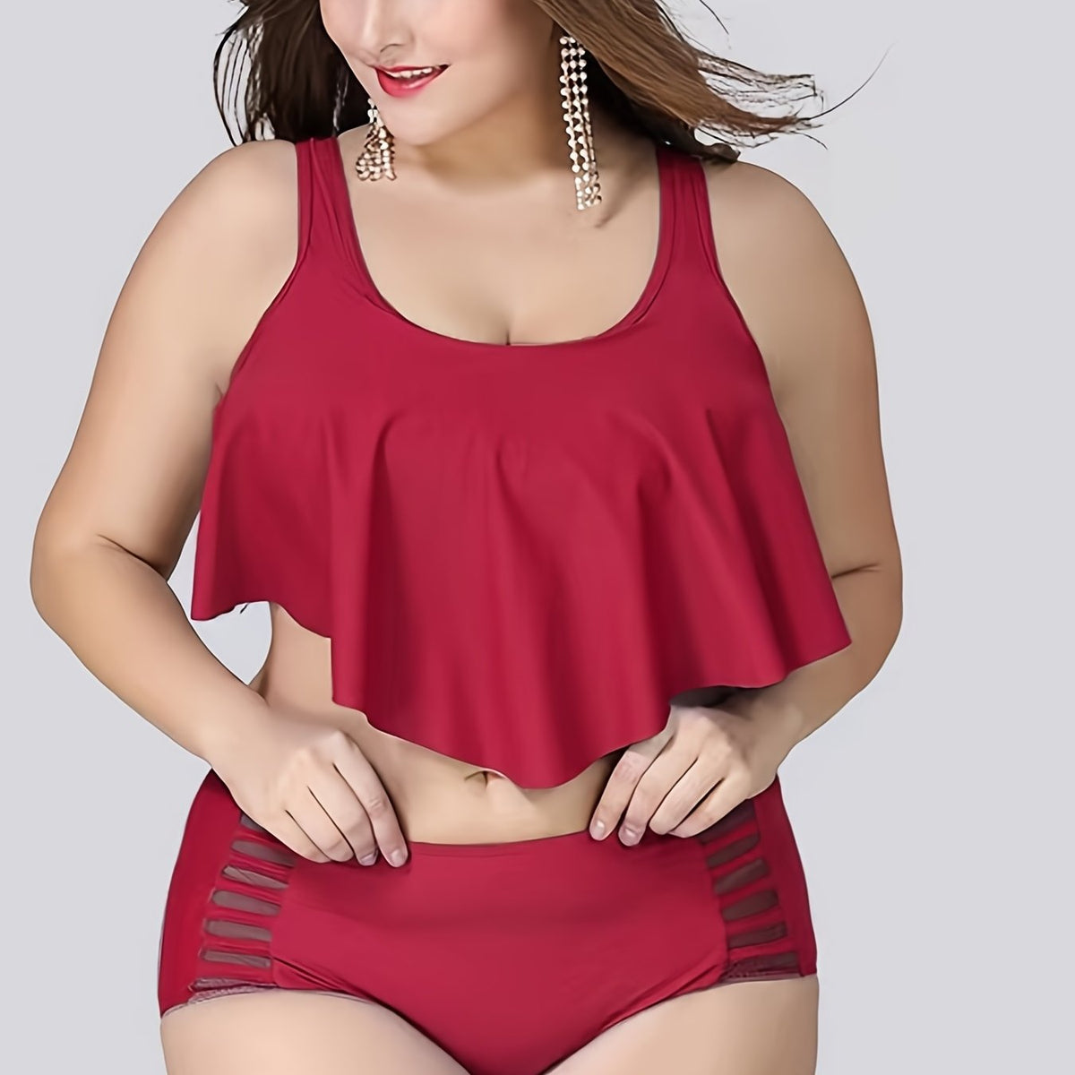 Mesh High Rise Bikini Set Women's Plus Stretch Modest Swimsuit