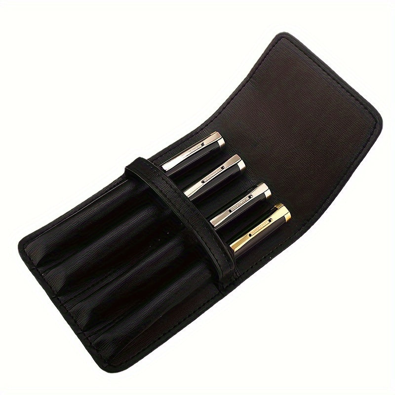 PU Leather 4 Slots Pen Case Office School Supplies Pouch Creative Gift