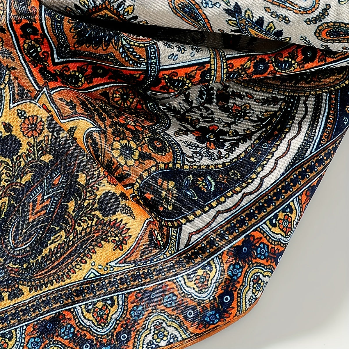 Paisley Print Hair Band Silk Formal Square Neck Scarf