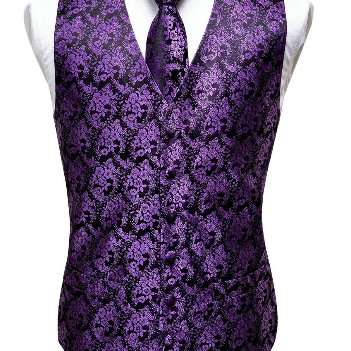 Men's Purple Paisley Casual V-neck Button Vest
