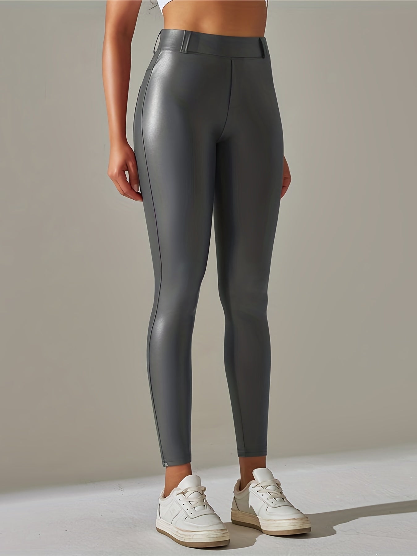 Warm Fleece Leggings High Wasted PU Leather Pants