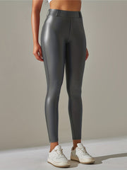 Warm Fleece Leggings High Wasted PU Leather Pants