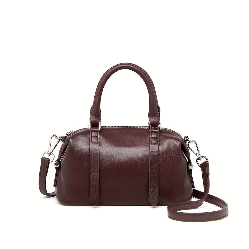 Vintage Leather Handbag for Women Burgundy Adjustable Strap Zip Closure