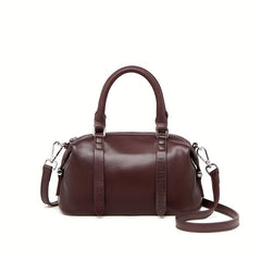 Vintage Leather Handbag for Women Burgundy Adjustable Strap Zip Closure