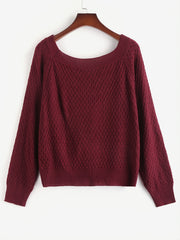  Twist Front Round Neck Long Sleeve Sweater
