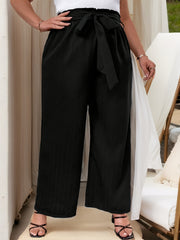  Solid Ribbed Wide Leg Trousers With Belt