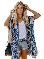  Boho Cover Up Graphic Print Kimono