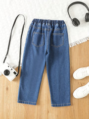 Girls Wide Leg Jeans Denim Trousers Elastic Waist