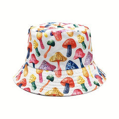 Reversible Mushroom Print Bucket Hat Hip Hop Fisherman Cap