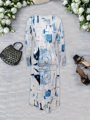  Tie Dye Long Sleeve V Neck Midi Dress