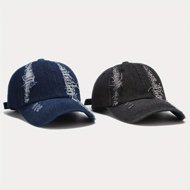 Washed Ripped Denim Peaked Cap Outdoor Sun Protection Baseball Cap