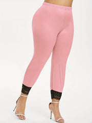  Casual Leggings Women's Plus Contrast Lace Trim Skinny Leggings