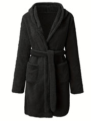  Plush Long Sleeve Hooded Bathrobe