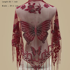 Triangle Scarf Butterfly Flower Embroidery Lace Tassel Shawl