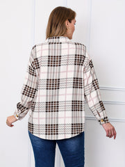  Casual Blouse Women's Plus Plaid Print Button Up Long Sleeve