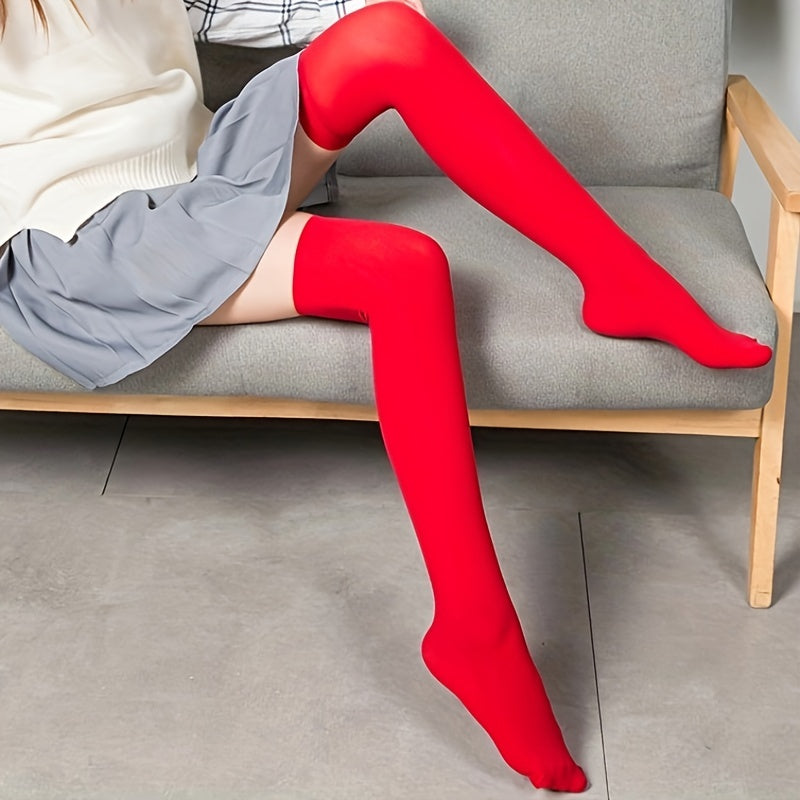 3 Pairs Solid Thigh High Socks Elastic Slim Over The Knee Socks