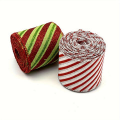1pc 4 57 Meter Christmas Stripe Wired Ribbon Red And Green