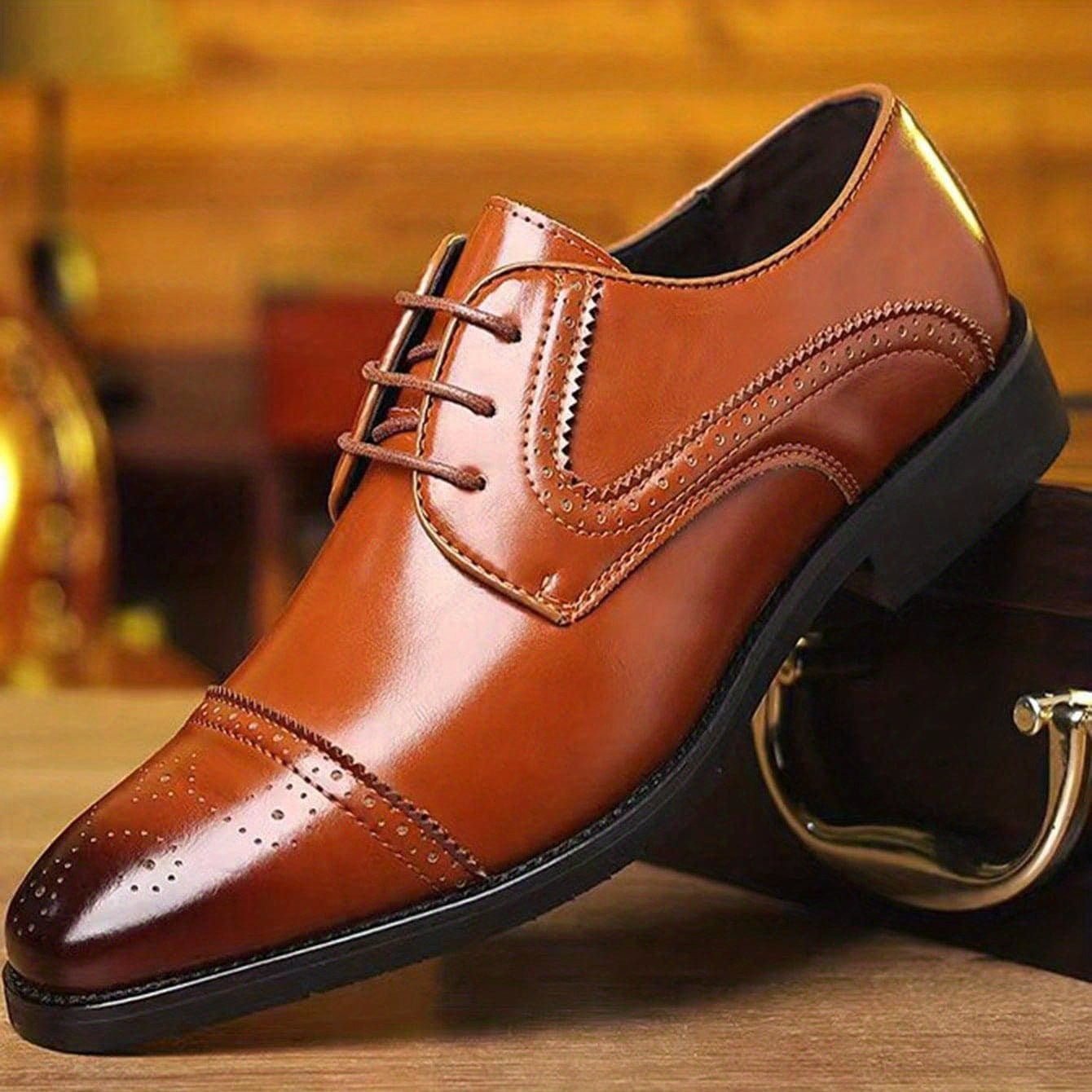 Men Ombre Perforated Lace up Oxford Shoes Non Slip Formal Shoes