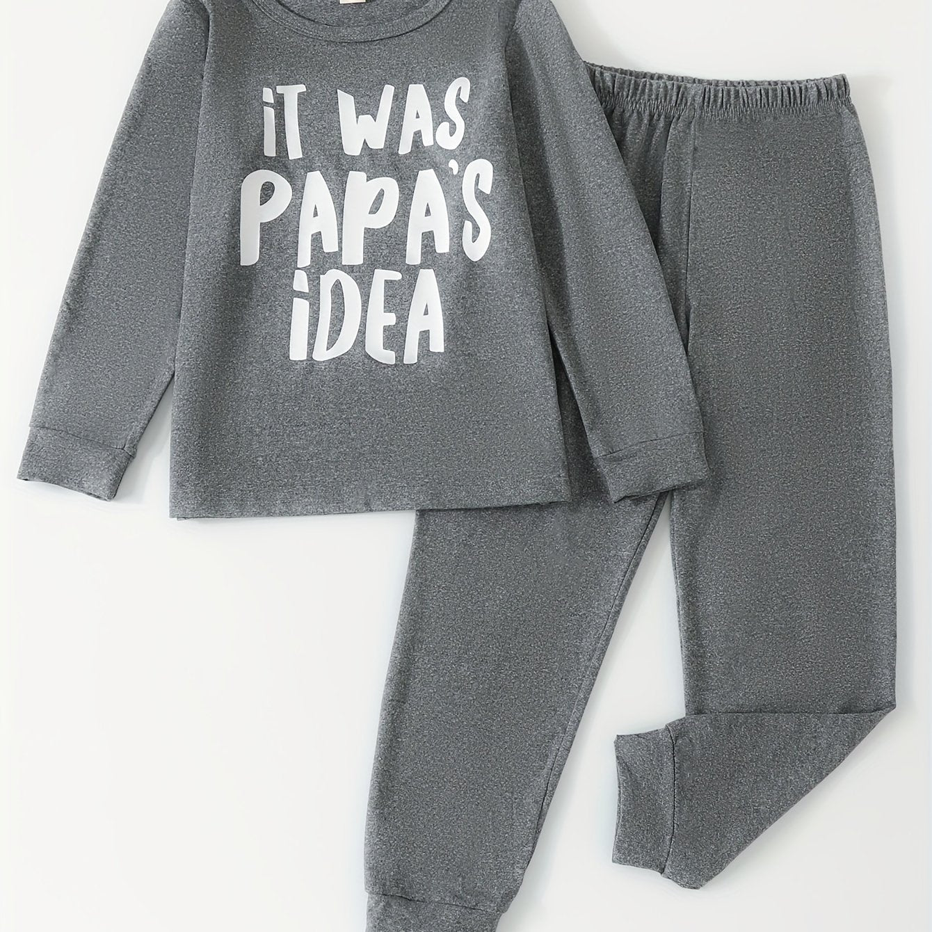 Kid's Cozy Pajamas 2pcs Long Sleeve Top & Solid Pants Set