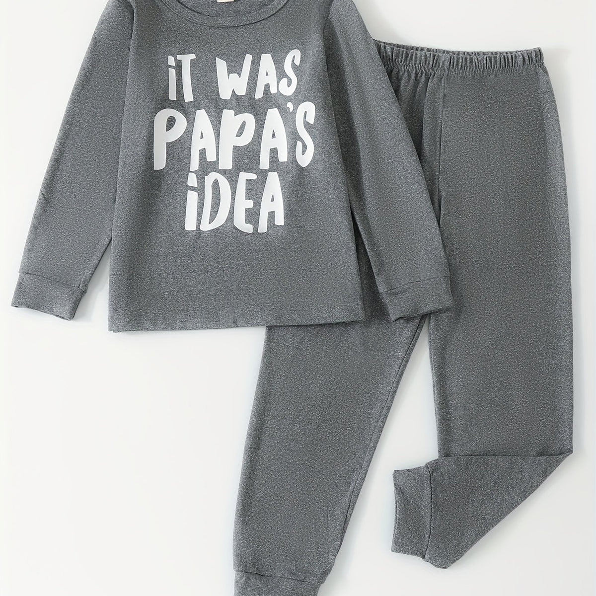 Kid's Cozy Pajamas 2pcs Long Sleeve Top & Solid Pants Set