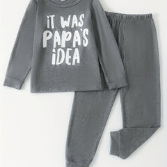 Kid's Cozy Pajamas 2pcs Long Sleeve Top & Solid Pants Set