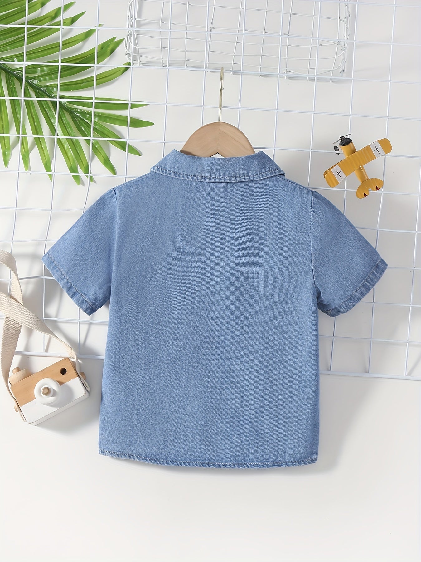 Boys Denim Lapel Shirt Short Sleeve Casual Top