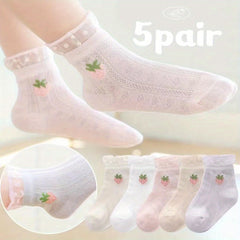 5 Pairs Kids Socks Flowers Pattern Girls Spring Summer Children Baby Girl Clothi