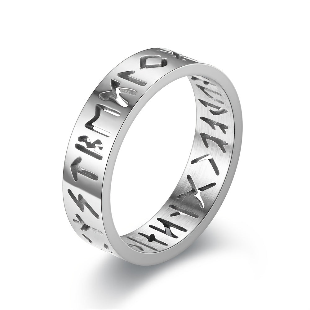 Minimalist Men's Hollow Viking Rune Stainless Steel Ring