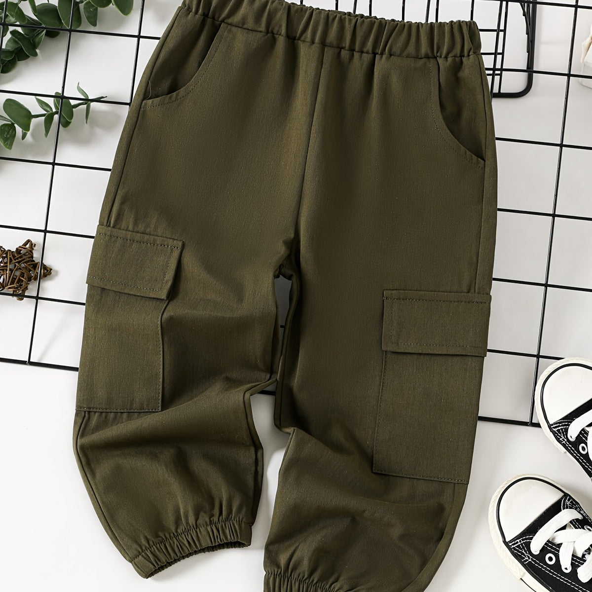 Boys Elastic Waist Cargo Jogger Pants with Pocket