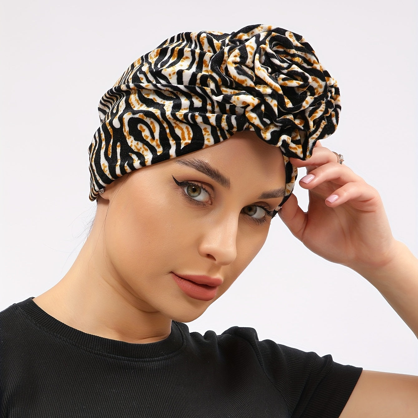Leopard Print Flower Turban Head Scarf Women Casual Ramadan Head Wrap