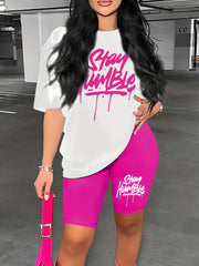 Graphic Print Two piece Set Crew Neck Short Sleeve Tee & Slim Shorts Outfits