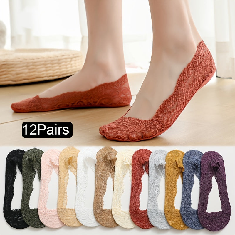 12 Pairs Lace Floral No Show Socks Invisible Boat Socks Women's Stock