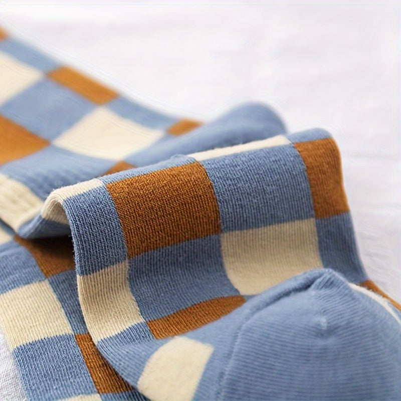10 Pairs Plaid & Striped Print Socks Women's Stockings & Hosiery