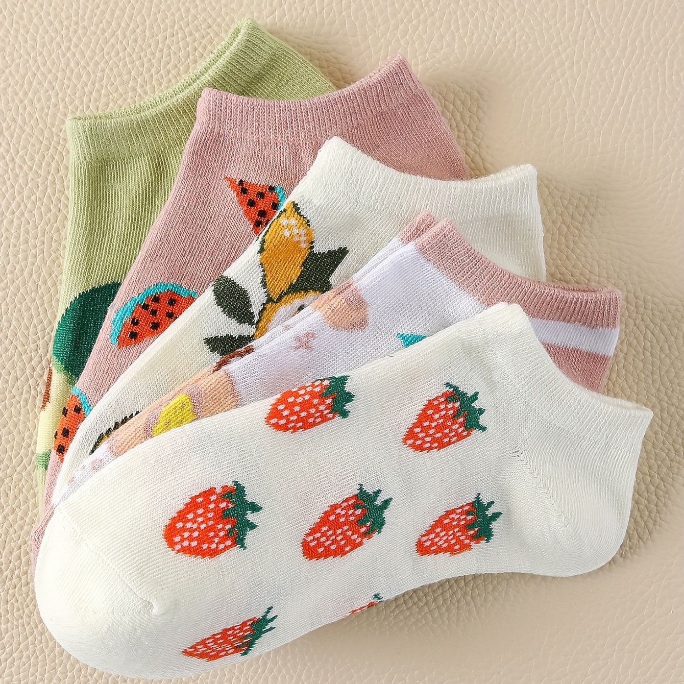 5 Pairs Fruit Pattern Ankle Socks Breathable Women's Stockings