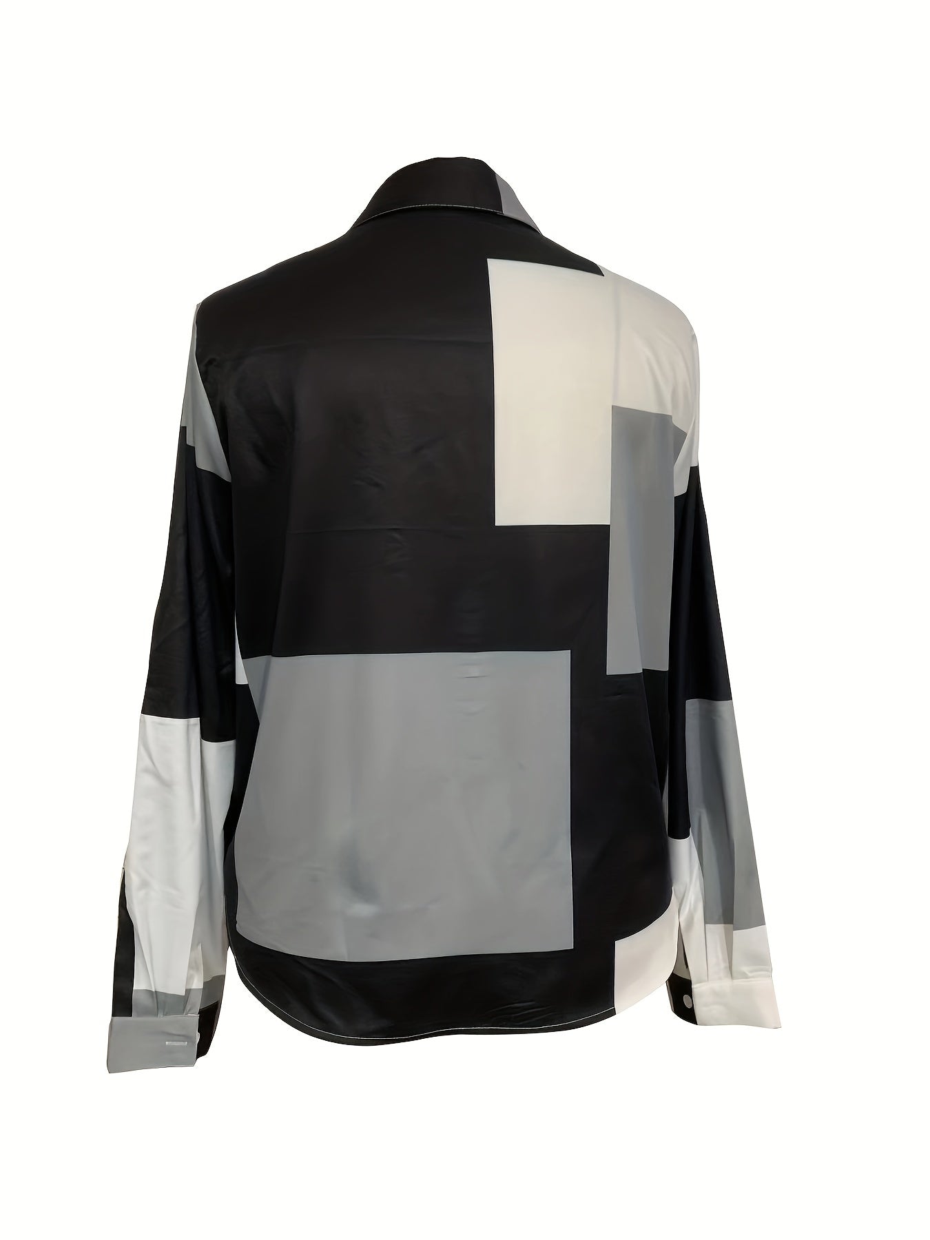  Colorblock Grid Print Button Up Blouse