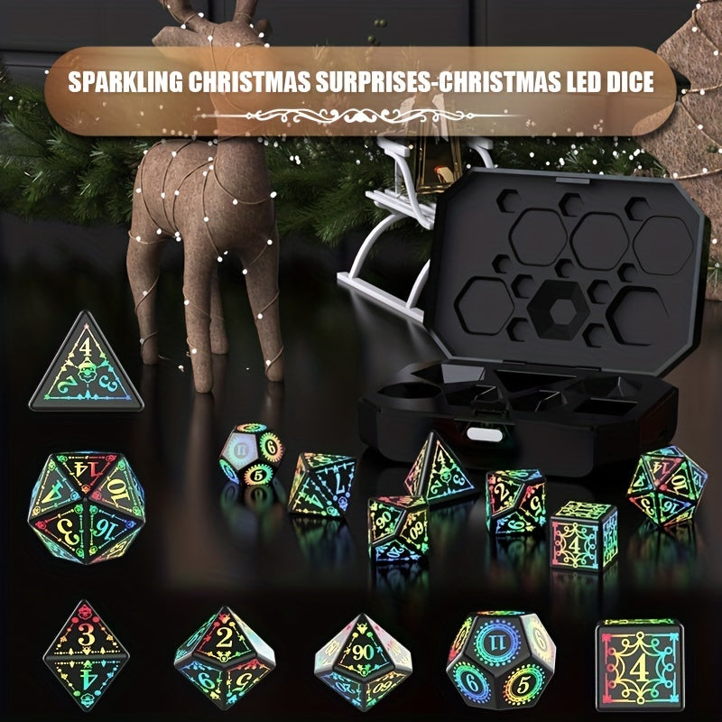 7pcs Rechargeable LED Metal Flashy Dice Set Halloween Gift