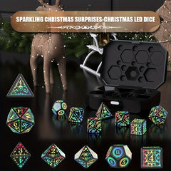 7pcs Rechargeable LED Metal Flashy Dice Set Halloween Gift
