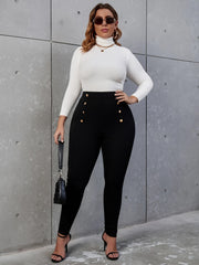  High Rise Double Breast Decor Skinny Pants