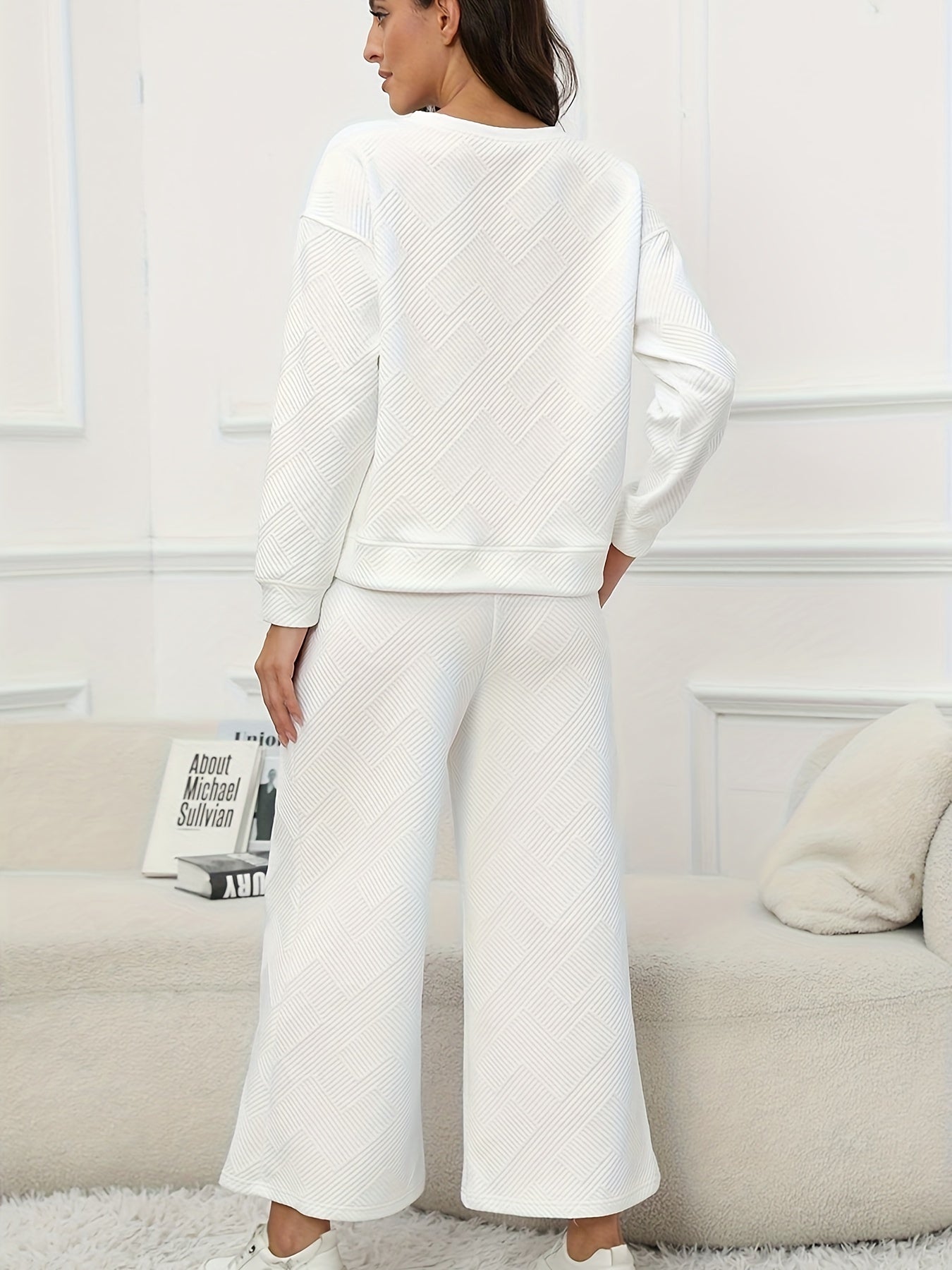 2Pcs Sports Set Long Sleeve Top & Wide Leg Pants Suit Women's Activewear