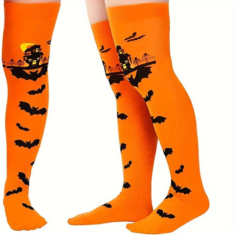 Halloween Bat Print Thigh High Socks Women's Stockings