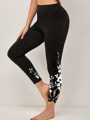Floral Print High Rise Plus Size Leggings
