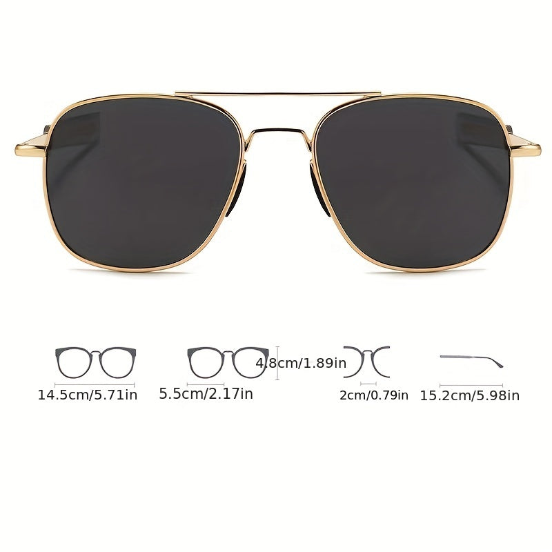Men's Metal Frame Sunglasses with Tempered Glass Lenses